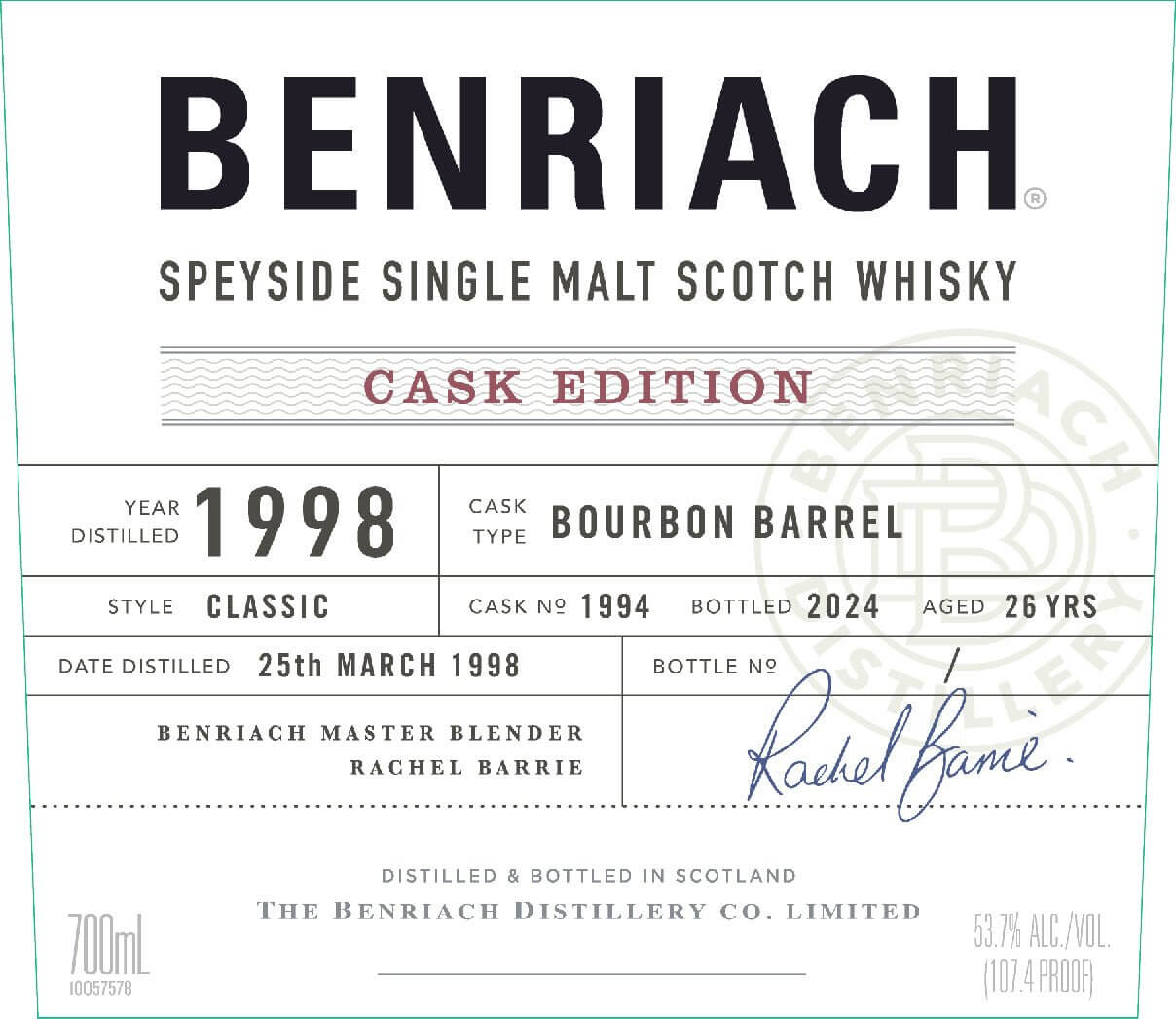 Benriach Cask Edition 1998 Cask No. 1994